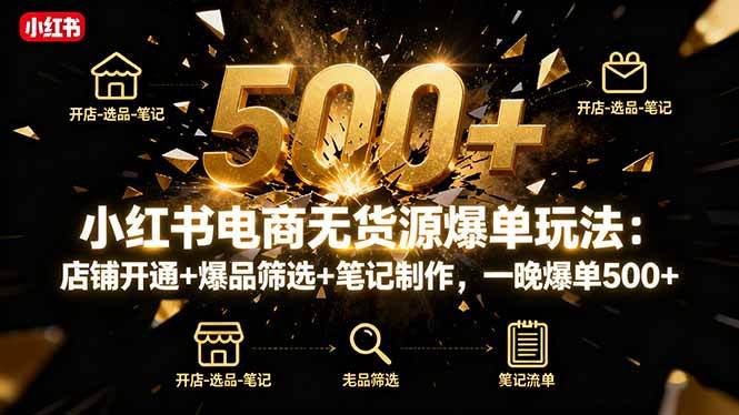 (10.13)小红书电商无货源爆单玩法：店铺开通+爆品筛选+笔记制作，一晚爆单500+